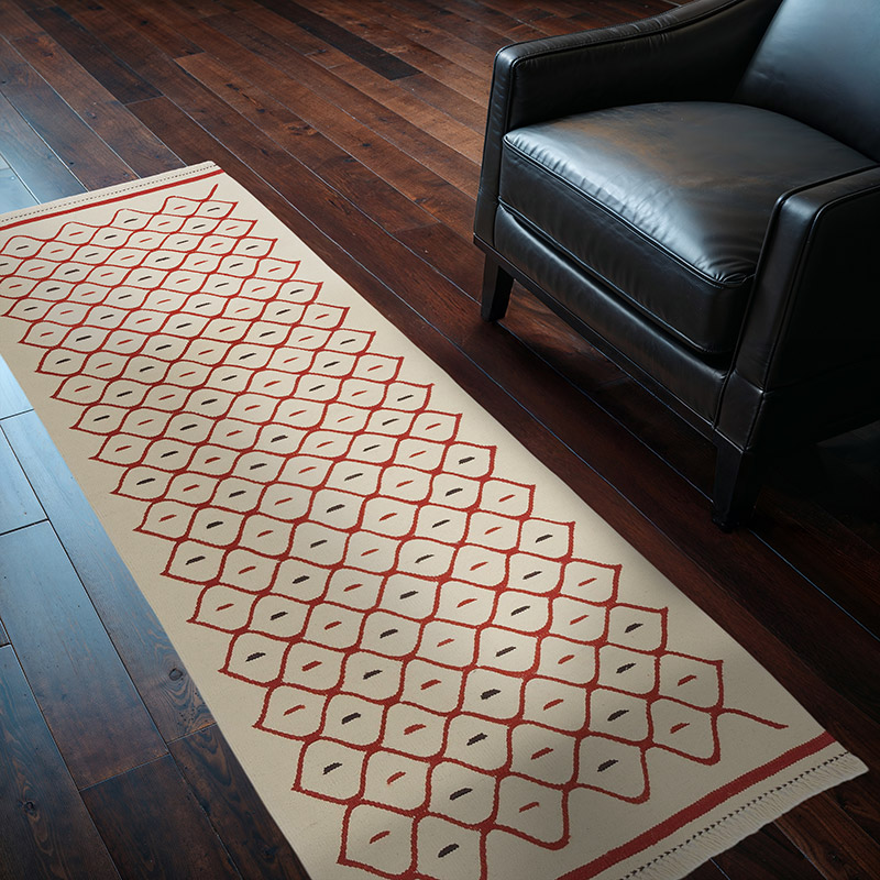 Beige, Red New Turkish Kilim Runner Rug - K0003845