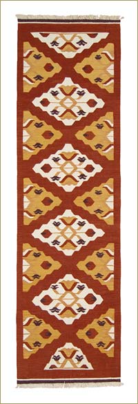 Red, Yellow New Turkish Kilim Runner Rug