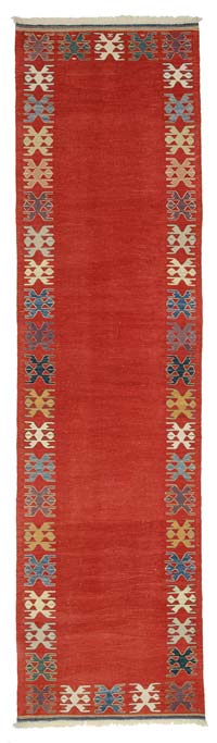 Red New Turkish Kilim Runner Rug - 2' 11" x 11' 2" (35" x 134")