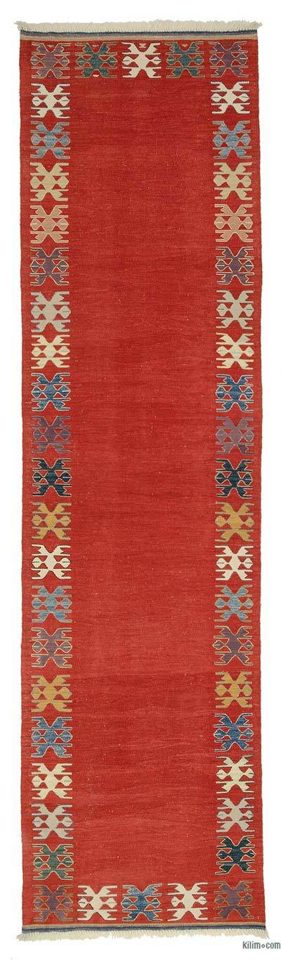 红色新土耳其Kilim Runner地毯-2'11“ x 11'2”（35英寸x 134英寸）