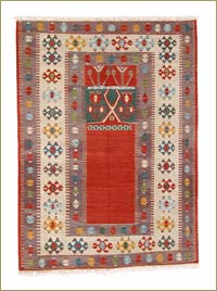 Red, Multicolor New Turkish Kilim Area Rug