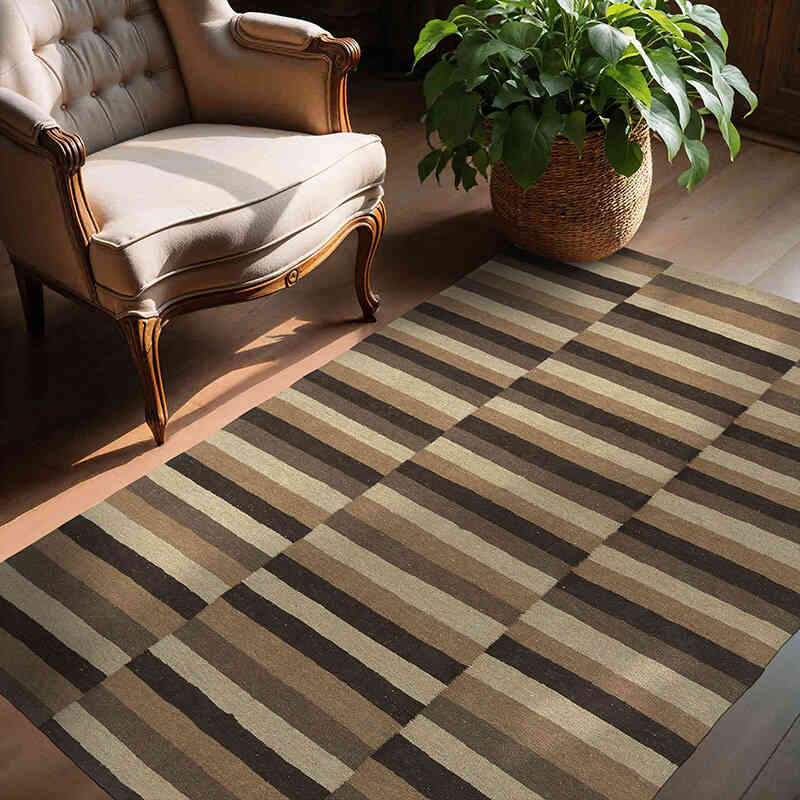 Kahverengi Yeni Kök Boya El Dokuma Kilim - 141 cm x 190 cm - K0003884