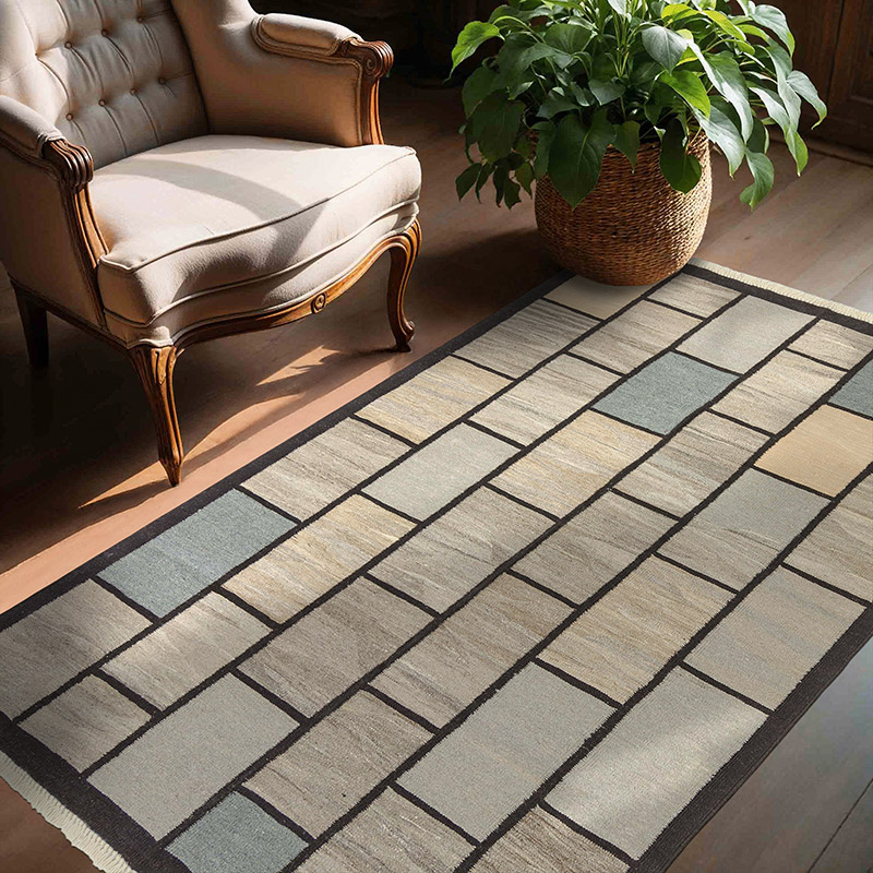 Gri, Kahverengi Yeni El Dokuma Kilim - K0003891