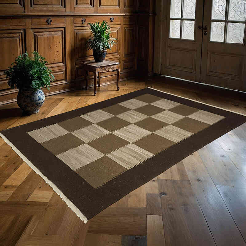 Marrón Nueva Alfombra Turca Kilim - 162 cm x 230 cm - K0003892