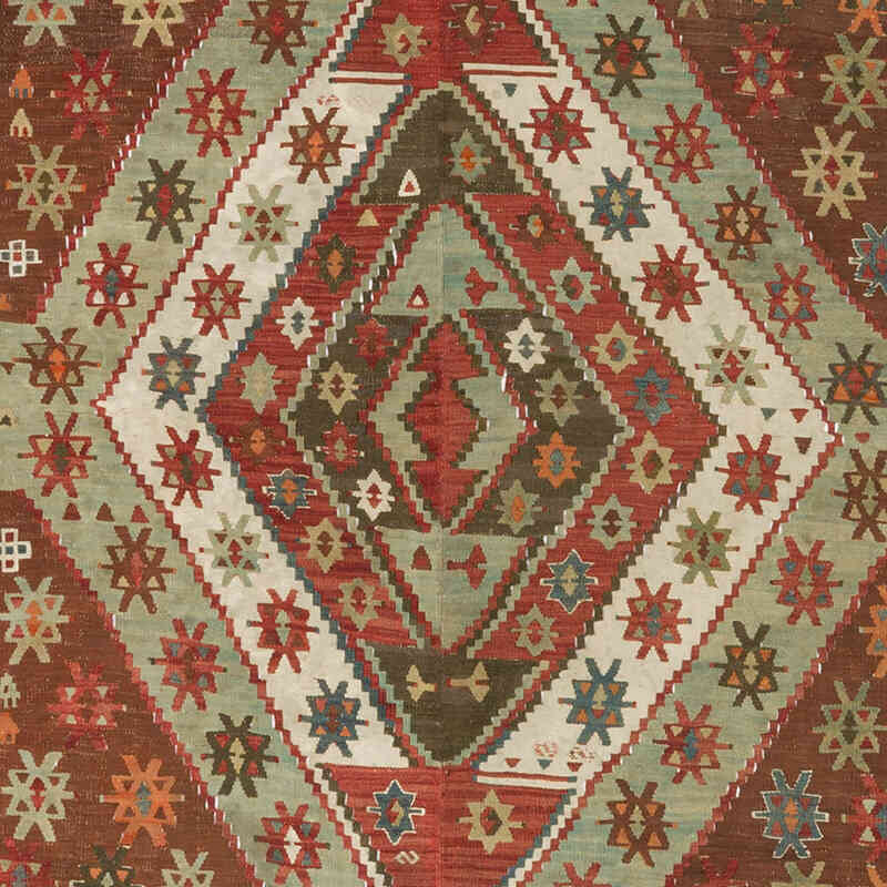 Rojo, Verde Konya Kilim Antiguo - 157 cm x 365 cm - K0003981