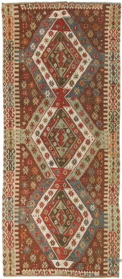 Kırmızı, Yeşil Antika Konya Kilimi - 157 cm x 365 cm