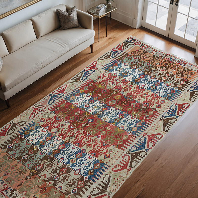 Multicolor Antique Malatya Kilim Rug - 5' 8" x 10' 8" (68" x 128") - K0004150