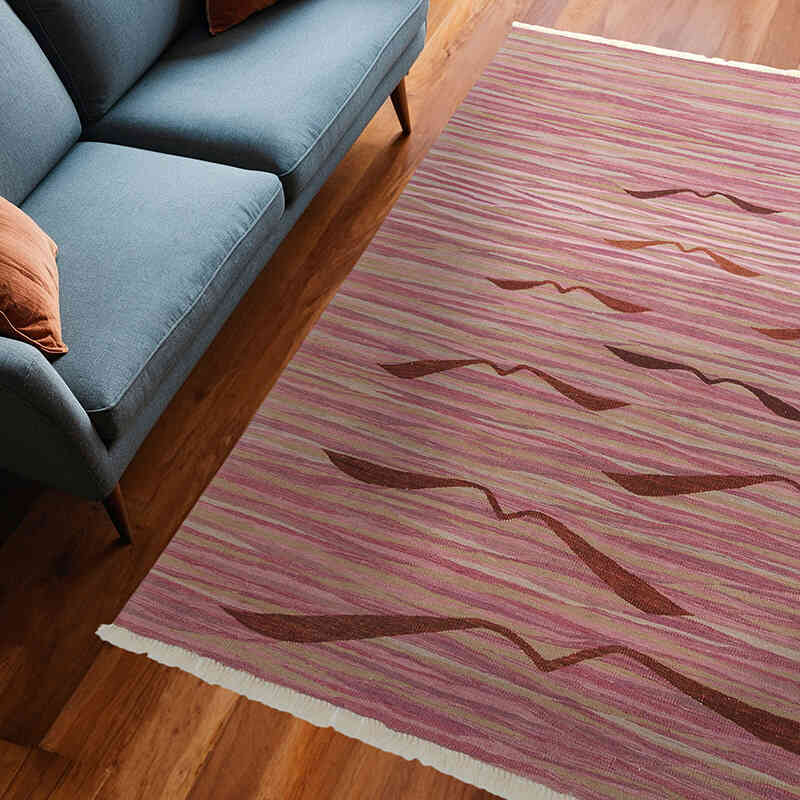 Mor Yeni Kök Boya El Dokuma Kilim - 183 cm x 245 cm - K0004615