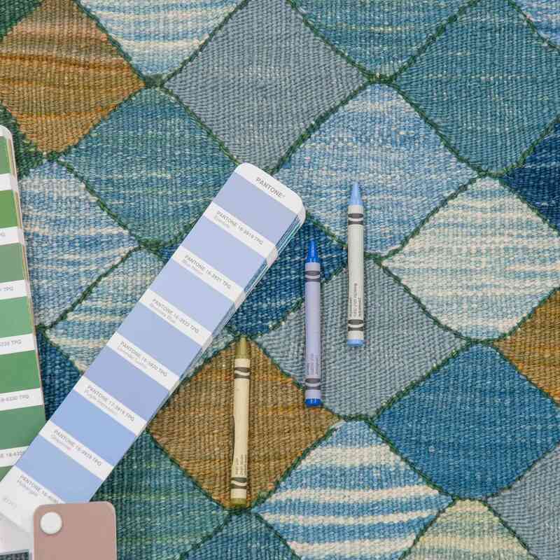 Açık Mavi, Yeşil Yeni El Dokuma Kilim - K0004620