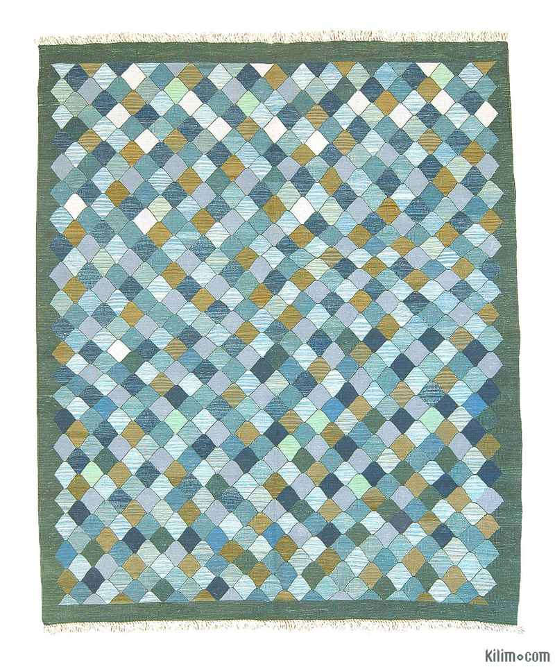 Açık Mavi, Yeşil Yeni El Dokuma Kilim - K0004620