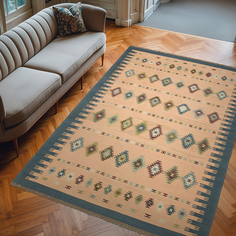 Orange New Handwoven Turkish Kilim Rug - 6' 11" x 9' 11" (83" x 119") - K0004678