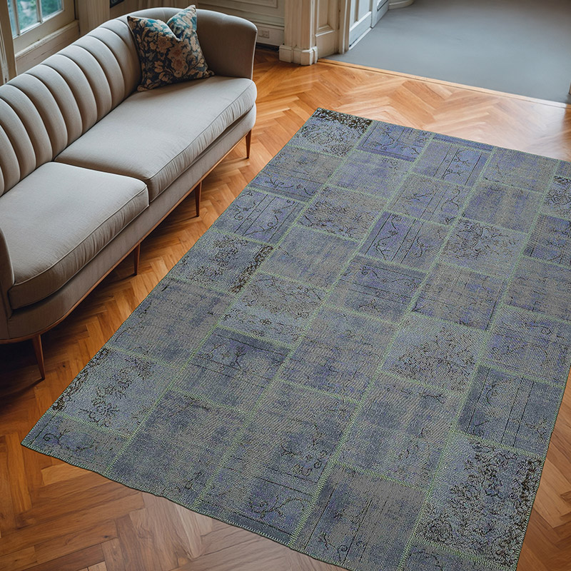 Blue Patchwork Hand-Knotted Turkish Rug - 6' 7" x 9' 6" (79" x 114") - K0005376
