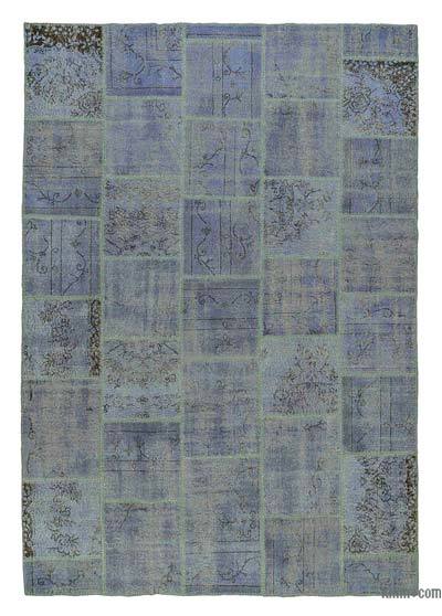 Açık Mavi Boyalı Patchwork Halı - 200 cm x 290 cm