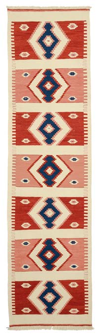 Kırmızı, Bej Yeni Kök Boya Kilim Yolluk