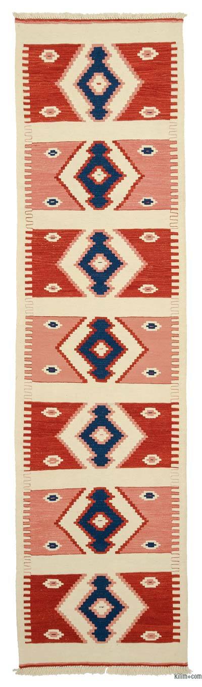 Kırmızı, Bej Yeni Kök Boya Kilim Yolluk