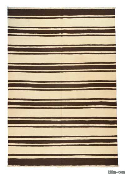 Beige, Brown New Handwoven Turkish Kilim Rug