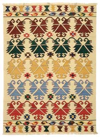 Beige, Multicolor New Handwoven Turkish Kilim Rug - 6' 1" x 8' 2" (73" x 98")