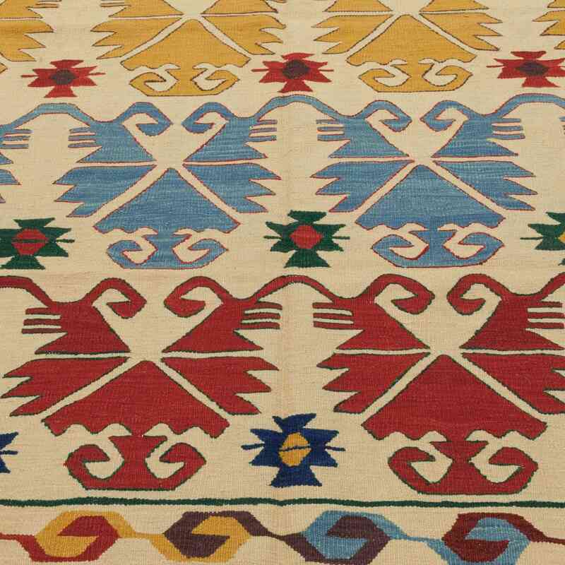 Bej, Çok Renkli Yeni Kök Boya El Dokuma Kilim - 186 cm x 250 cm - K0005805