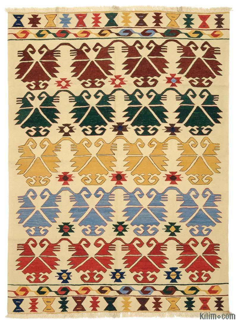 Beige, Multicolor New Handwoven Turkish Kilim Rug - 6' 1" x 8' 2" (73 in. x 98 in.) - K0005805