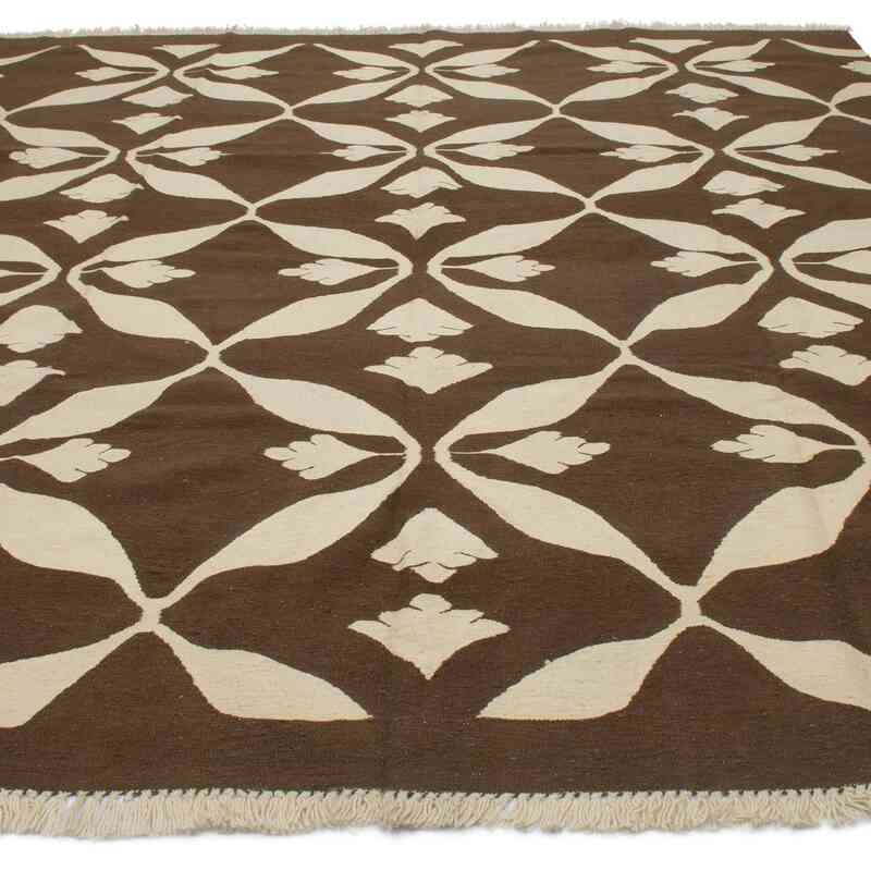 Brown, Beige New Handwoven Turkish Kilim Rug - 8'  x 9' 6" (96" x 114") - K0005822