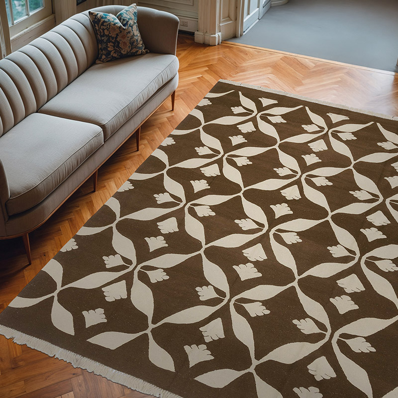 Brown, Beige New Handwoven Turkish Kilim Rug - 8'  x 9' 6" (96" x 114") - K0005822