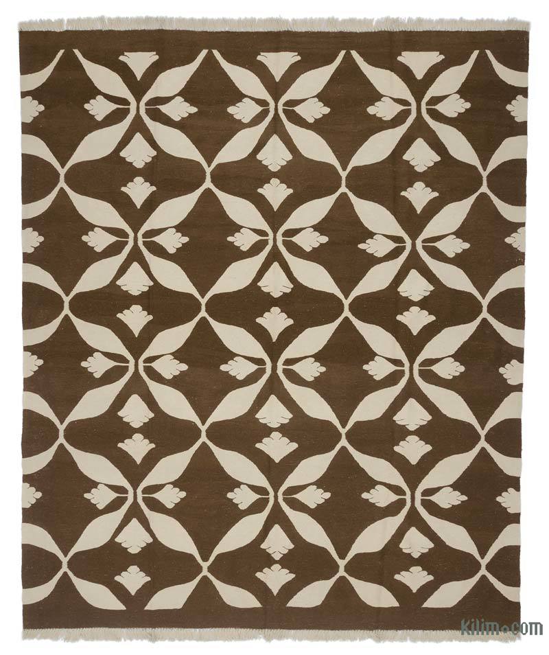 Brown, Beige New Handwoven Turkish Kilim Rug - 8'  x 9' 6" (96" x 114") - K0005822
