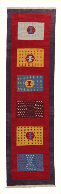 Red, Multicolor New Turkish Kilim Runner
