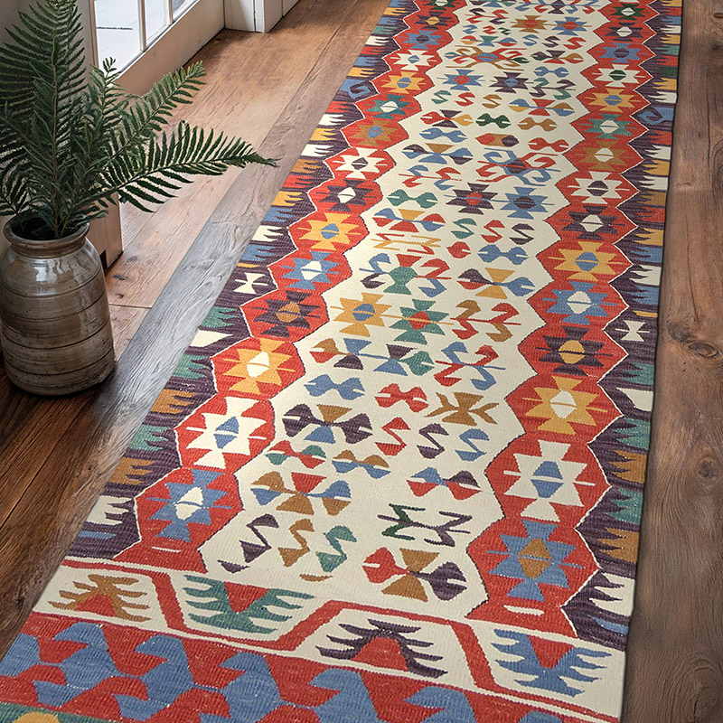 Multicolor New Turkish Kilim Runner - K0006426