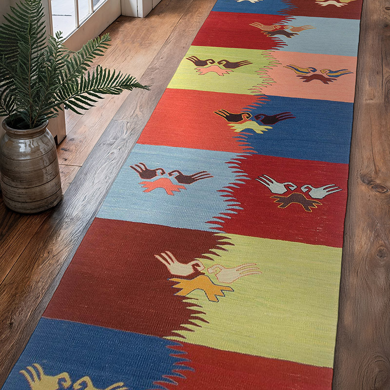 Çok Renkli Yeni Kök Boya Kilim Yolluk - 93 cm x 341 cm - K0006428