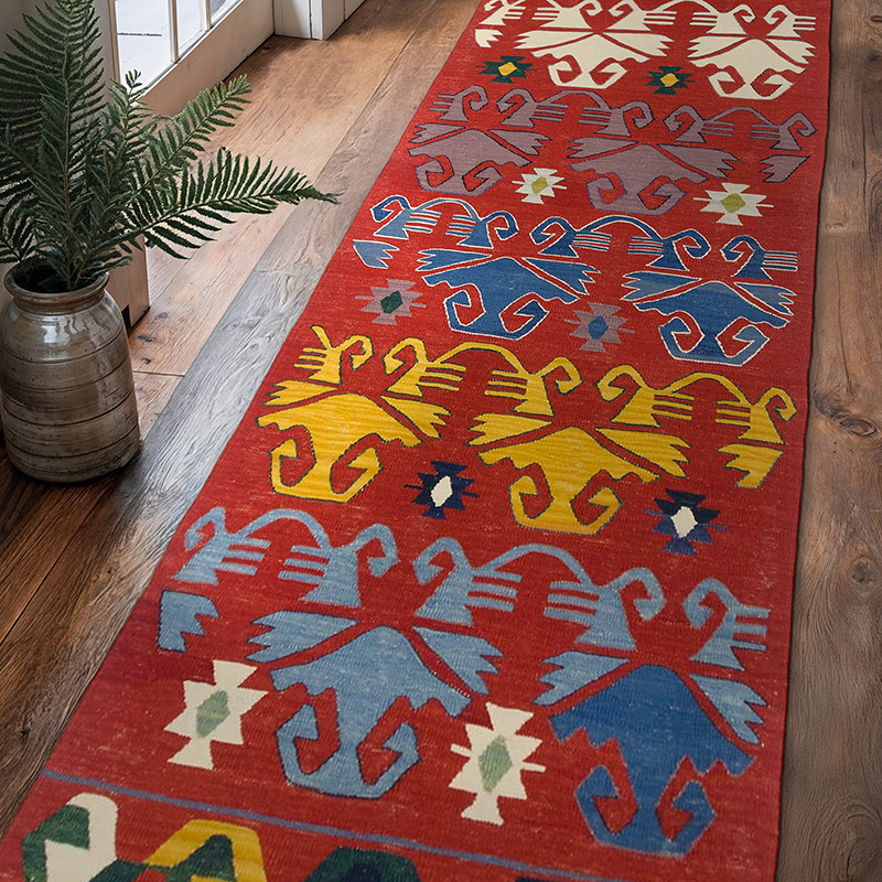 Red New Turkish Kilim Runner - 3'  x 10' 3" (36" x 123") - K0006432