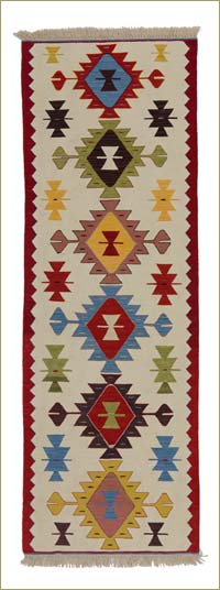 Beige, Multicolor New Turkish Kilim Runner
