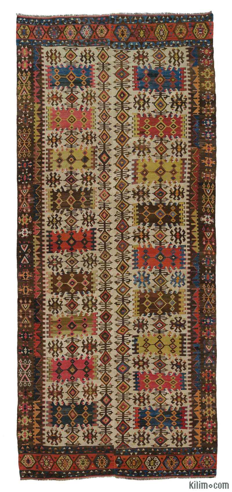 Multicolor Antique Hotamis Kilim Rug - 6' 2" x 13' 11" (74 in. x 167 in.) - K0007937