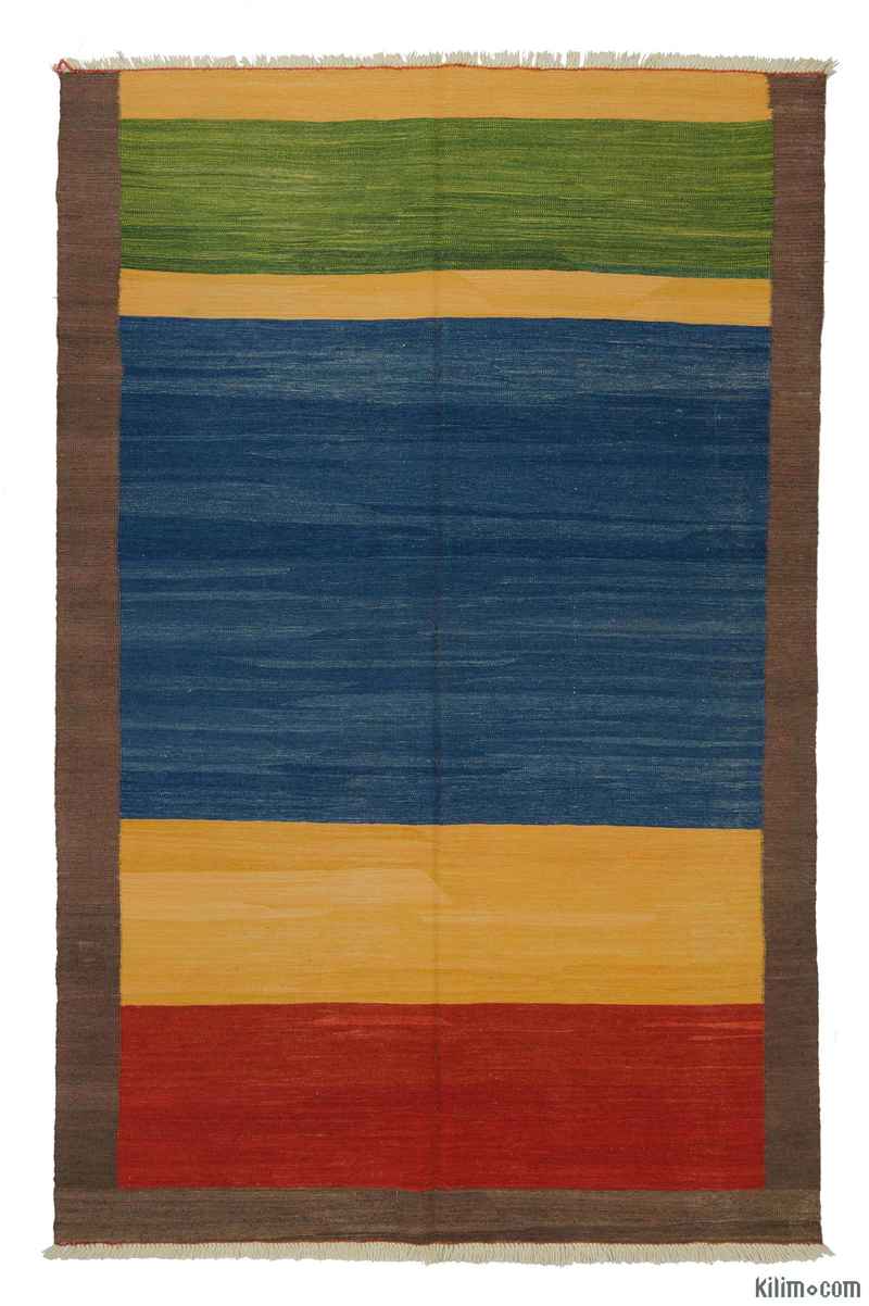 Blue, Multicolor New Handwoven Turkish Kilim Rug - K0007955