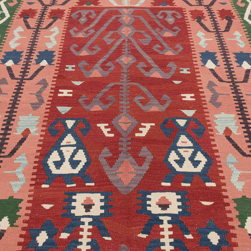 Kırmızı, Yeşil Yeni Kök Boya El Dokuma Kilim - 186 cm x 279 cm - K0007957