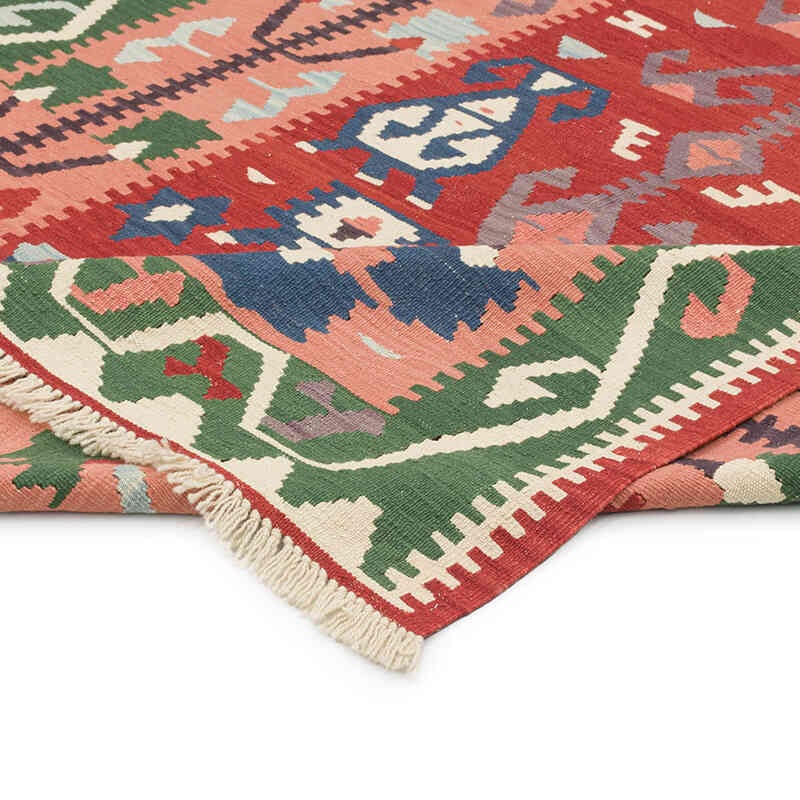 Kırmızı, Yeşil Yeni Kök Boya El Dokuma Kilim - 186 cm x 279 cm - K0007957