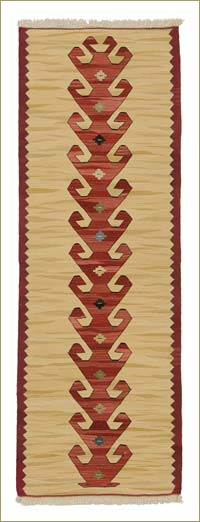 Beige, Red New Turkish Kilim Runner