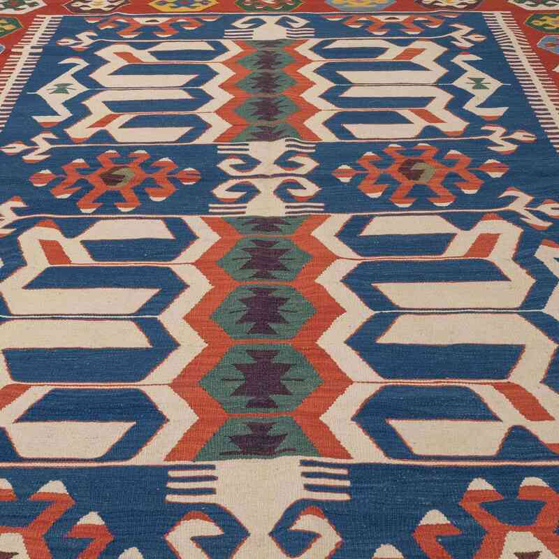 Azul Oscuro, Rojo Nueva Alfombra Turca Kilim - K0008653