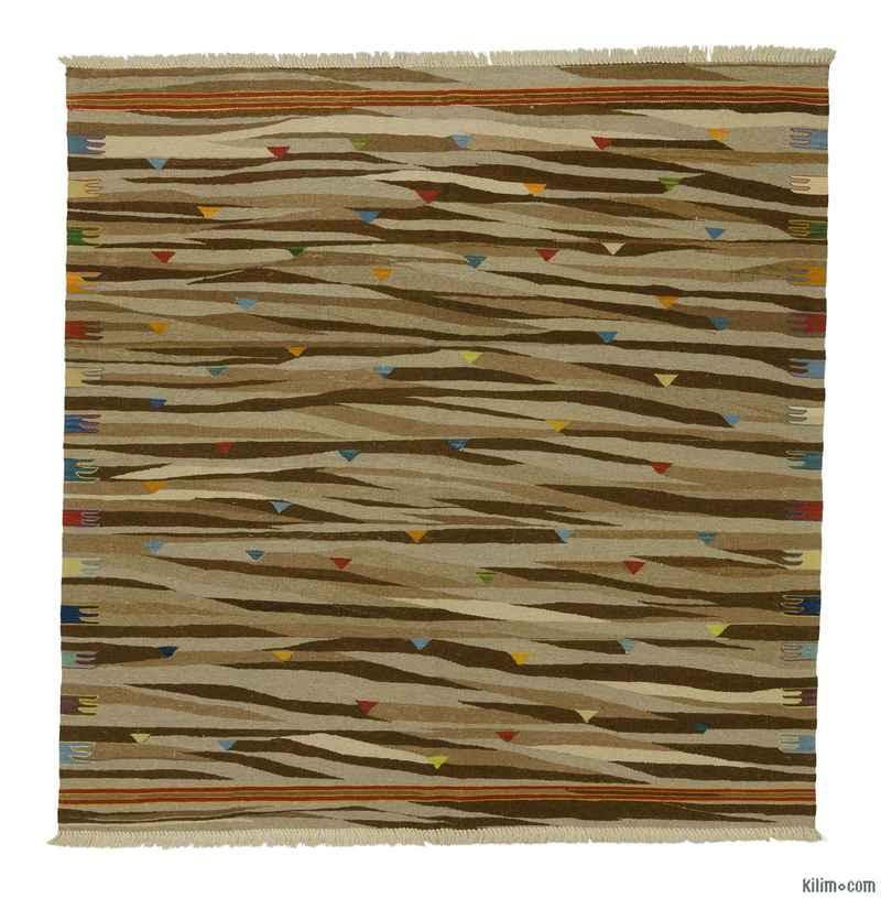 New Handwoven Turkish Kilim Rug - 6' 6" x 6' 6" (78" x 78") - K0008671