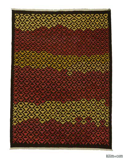 Kırmızı, Sarı Yeni Kök Boya El Dokuma Kilim - 191 cm x 260 cm