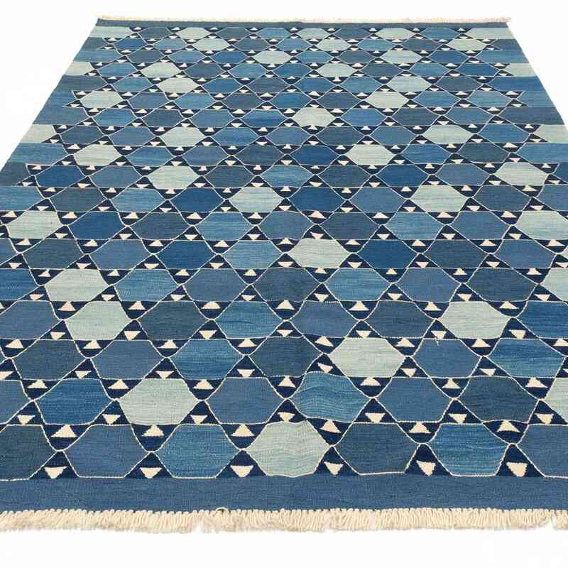 Azul Oscuro, Azul claro Nueva Alfombra Turca Kilim - K0008675