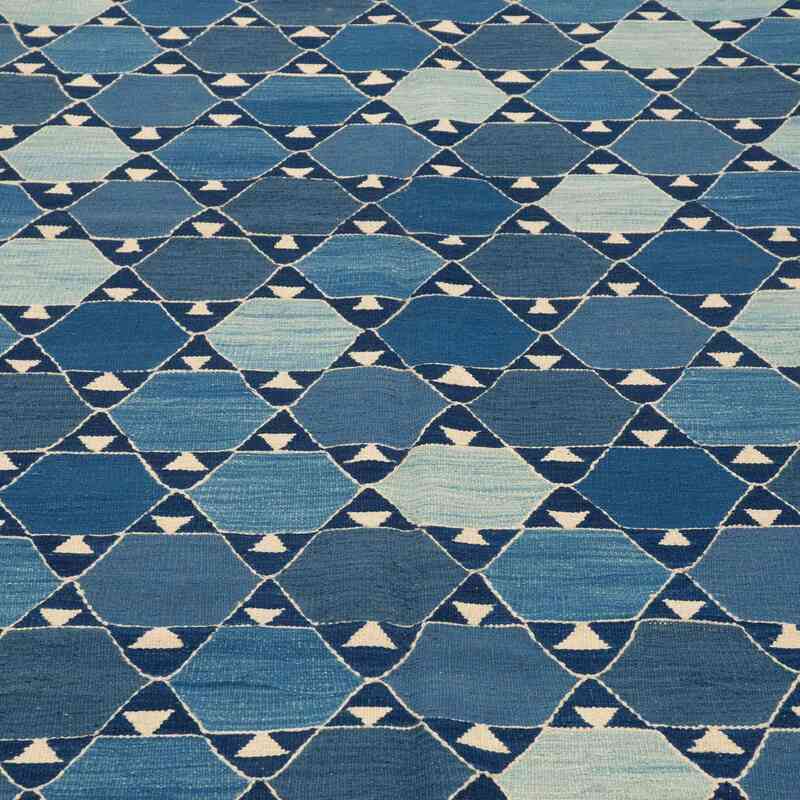 Azul Oscuro, Azul claro Nueva Alfombra Turca Kilim - K0008675