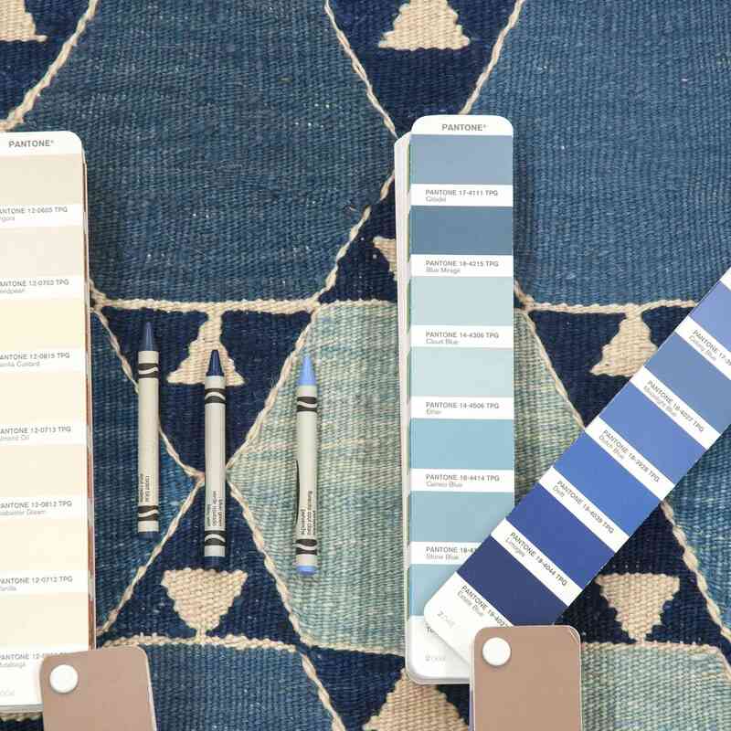 Azul Oscuro, Azul claro Nueva Alfombra Turca Kilim - K0008675