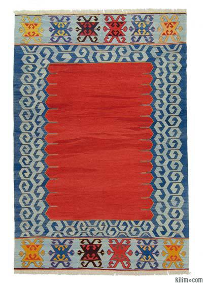 Red New Handwoven Turkish Kilim Rug - 6' 6" x 9' 8" (78 in. x 116 in.)