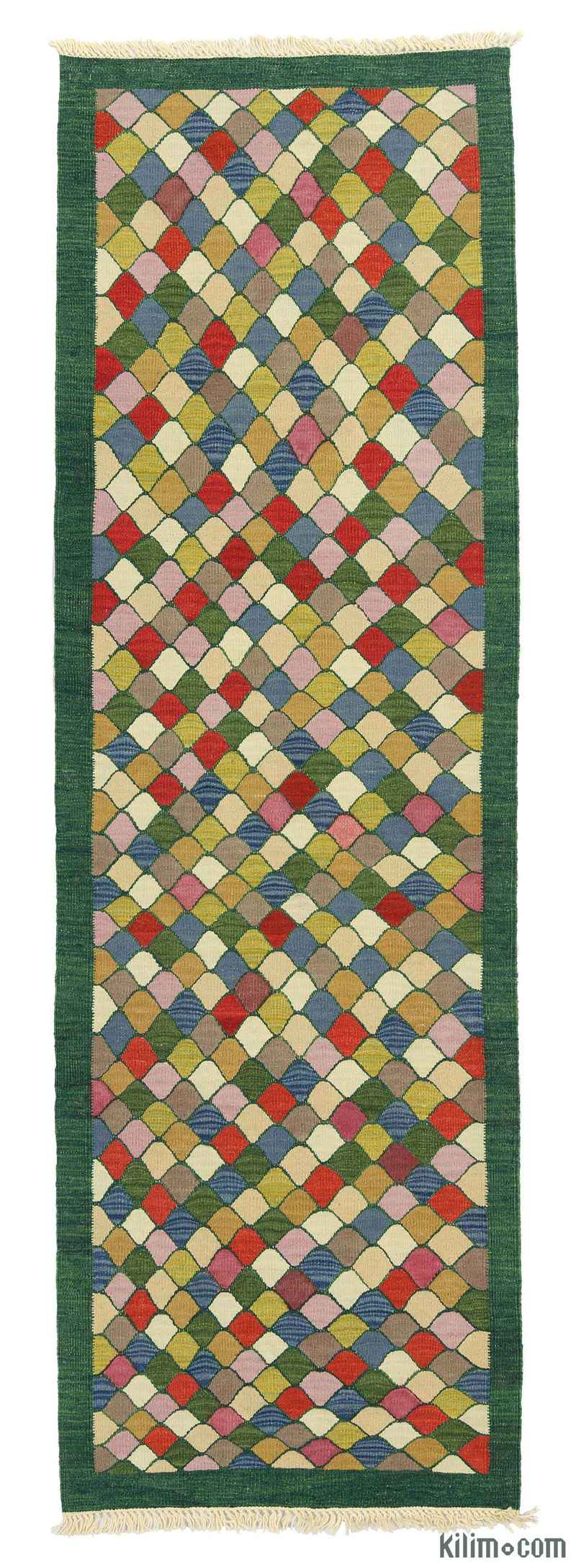 Yeşil, Çok Renkli Yeni Kök Boya Kilim Yolluk - K0008728