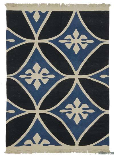 Siyah, Lacivert Yeni Kök Boya El Dokuma Kilim - 154 cm x 210 cm
