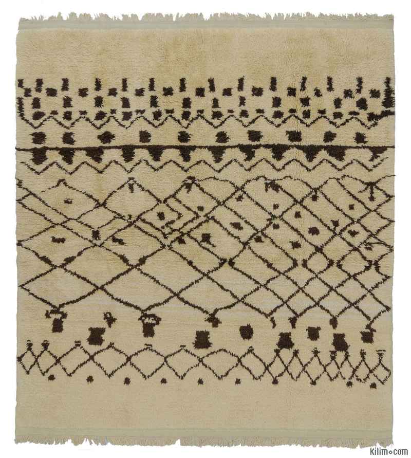 Bej, Kahverengi Yeni Fas Stili El Dokuma Tulu - 236 cm x 250 cm - K0008971