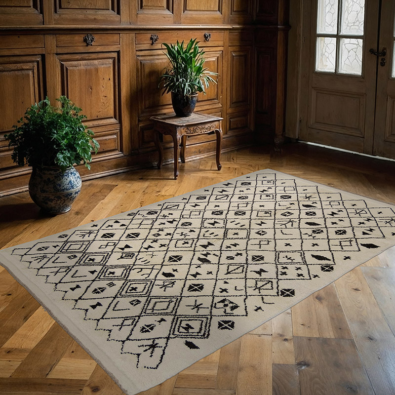 Beige New Moroccan Style Hand-Knotted Tulu Rug - 5' 8" x 8' 9" (68" x 105") - K0008984