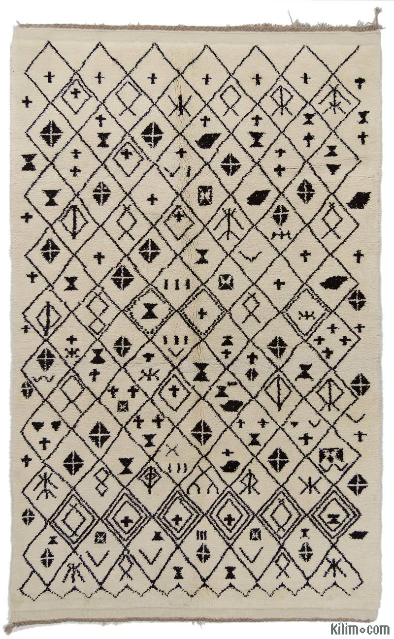 Beige New Moroccan Style Hand-Knotted Tulu Rug - 5' 8" x 8' 9" (68" x 105") - K0008984