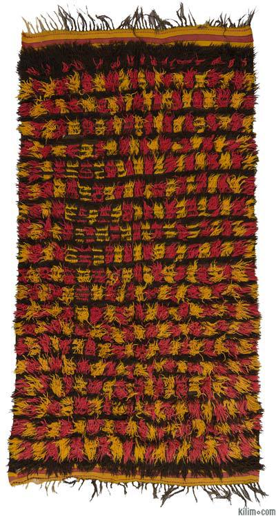 Red, Yellow Vintage Turkish Tulu Rug - 5' 1" x 9' 2" (61 in. x 110 in.)