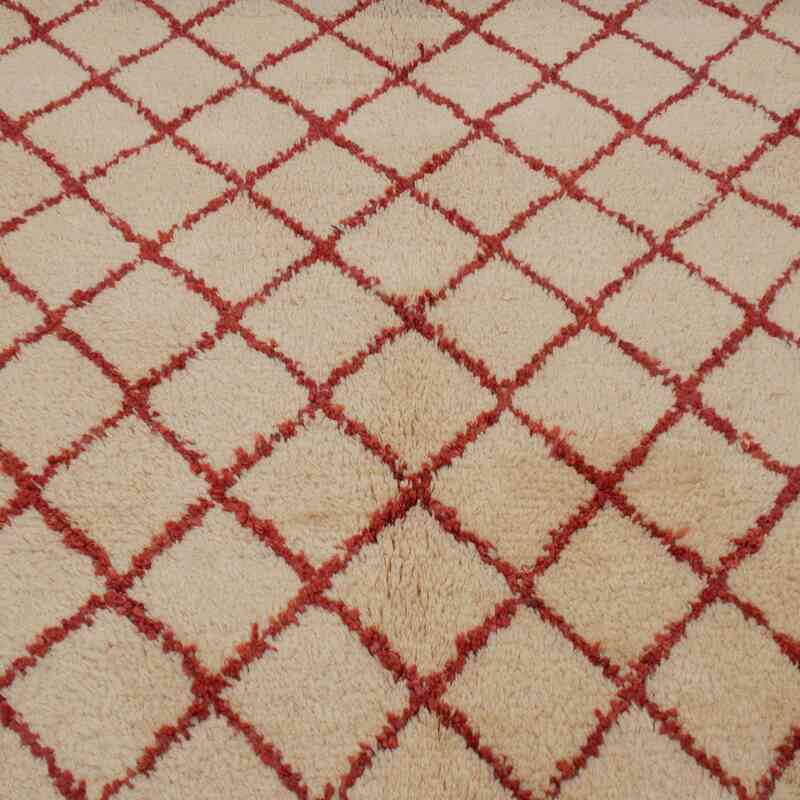 Beige, Red New Moroccan Style Hand-Knotted Tulu Rug - 4' 6" x 5' 7" (54" x 67") - K0008994